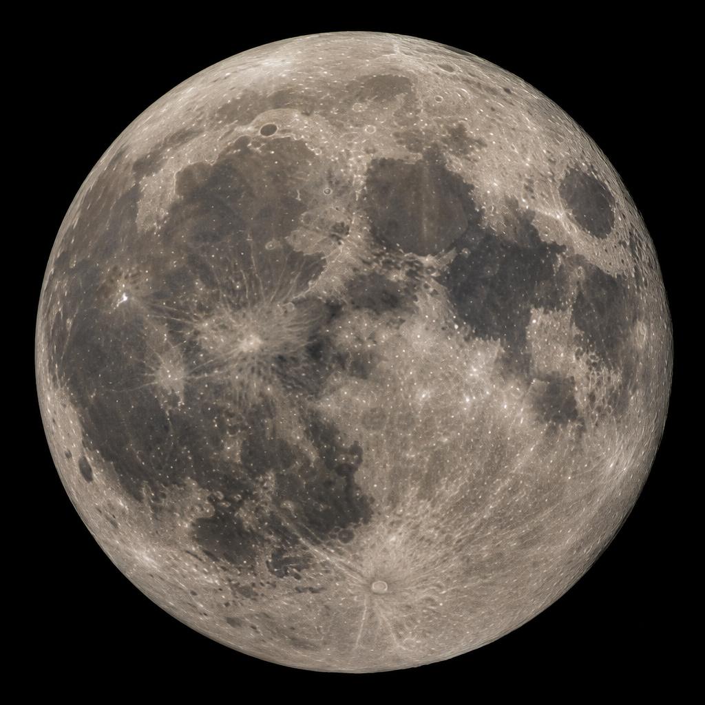 Fotografia da Lua cheia mostrando crateras e mares lunares